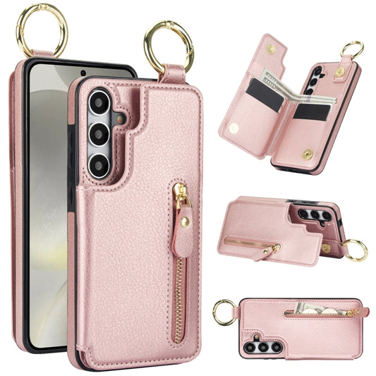 For Samsung Galaxy S24 5G Litchi Texture Zipper Double Buckle Card Bag Phone Case(Rose Gold) - Galaxy S24 5G Cases by PMC Jewellery | Online Shopping South Africa | PMC Jewellery | Buy Now Pay Later Mobicred