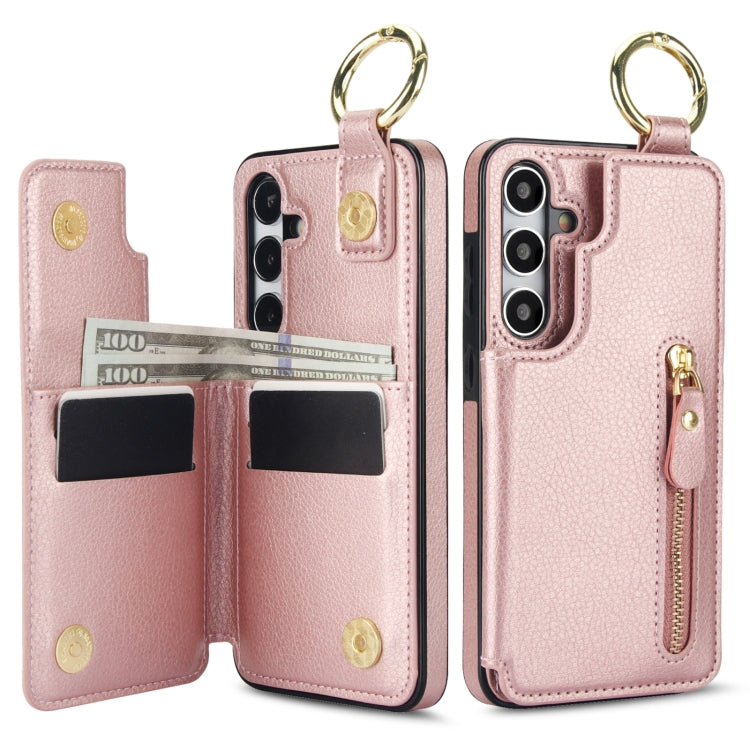 For Samsung Galaxy S24 5G Litchi Texture Zipper Double Buckle Card Bag Phone Case(Rose Gold) - Galaxy S24 5G Cases by PMC Jewellery | Online Shopping South Africa | PMC Jewellery | Buy Now Pay Later Mobicred