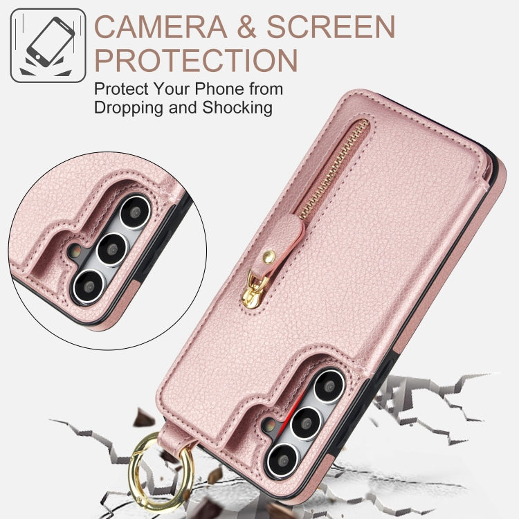 For Samsung Galaxy S24 5G Litchi Texture Zipper Double Buckle Card Bag Phone Case(Rose Gold) - Galaxy S24 5G Cases by PMC Jewellery | Online Shopping South Africa | PMC Jewellery | Buy Now Pay Later Mobicred