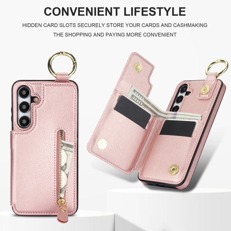 For Samsung Galaxy S24 5G Litchi Texture Zipper Double Buckle Card Bag Phone Case(Rose Gold) - Galaxy S24 5G Cases by PMC Jewellery | Online Shopping South Africa | PMC Jewellery | Buy Now Pay Later Mobicred