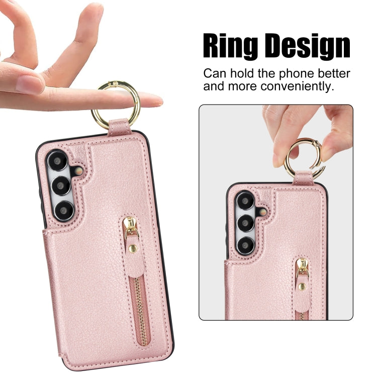 For Samsung Galaxy S24 5G Litchi Texture Zipper Double Buckle Card Bag Phone Case(Rose Gold) - Galaxy S24 5G Cases by PMC Jewellery | Online Shopping South Africa | PMC Jewellery | Buy Now Pay Later Mobicred