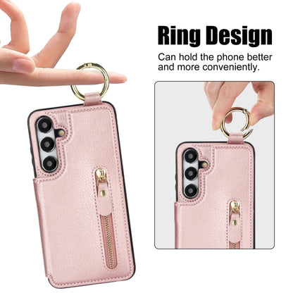 For Samsung Galaxy S24 5G Litchi Texture Zipper Double Buckle Card Bag Phone Case(Rose Gold) - Galaxy S24 5G Cases by PMC Jewellery | Online Shopping South Africa | PMC Jewellery | Buy Now Pay Later Mobicred