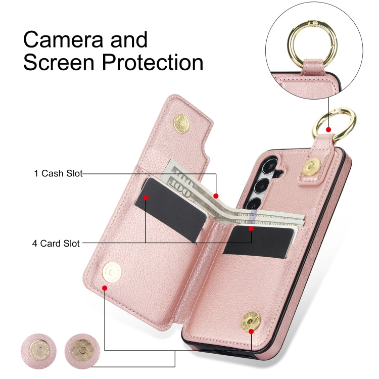 For Samsung Galaxy S24 5G Litchi Texture Zipper Double Buckle Card Bag Phone Case(Rose Gold) - Galaxy S24 5G Cases by PMC Jewellery | Online Shopping South Africa | PMC Jewellery | Buy Now Pay Later Mobicred