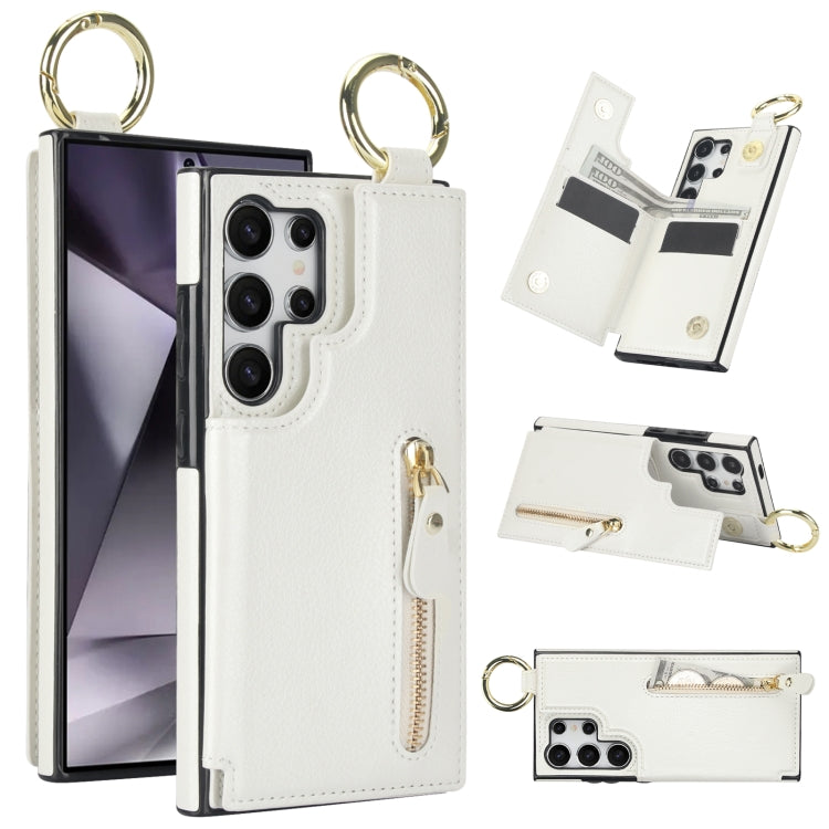 For Samsung Galaxy S24 Ultra 5G Litchi Texture Zipper Double Buckle Card Bag Phone Case(White) - Galaxy S24 Ultra 5G Cases by PMC Jewellery | Online Shopping South Africa | PMC Jewellery | Buy Now Pay Later Mobicred