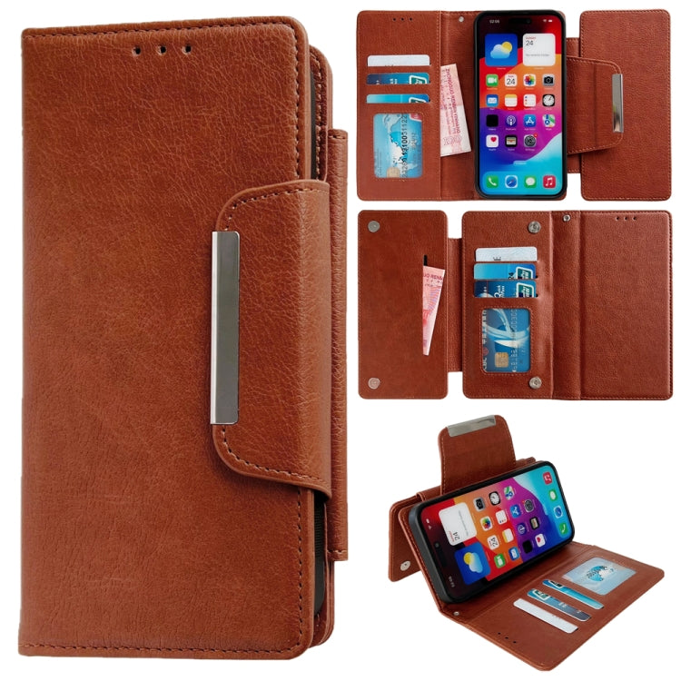 For iPhone 16 Pro Max Multifunctional Seven Cards Wallet Leather Phone Case(Brown) - iPhone 16 Pro Max Cases by PMC Jewellery | Online Shopping South Africa | PMC Jewellery | Buy Now Pay Later Mobicred