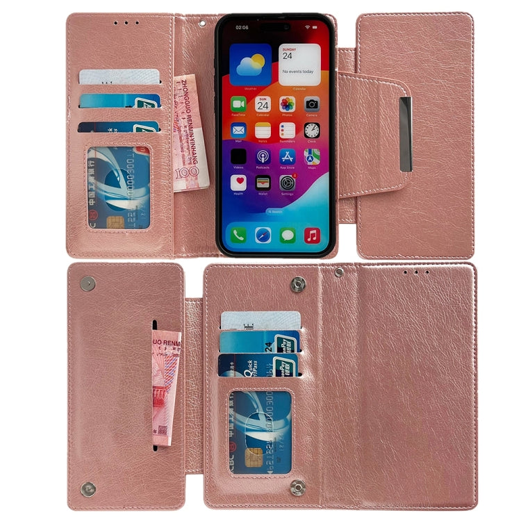 For iPhone 16 Plus Multifunctional 7-Cards Wallet Leather Phone Case(Rose Gold) - iPhone 16 Plus Cases by PMC Jewellery | Online Shopping South Africa | PMC Jewellery | Buy Now Pay Later Mobicred