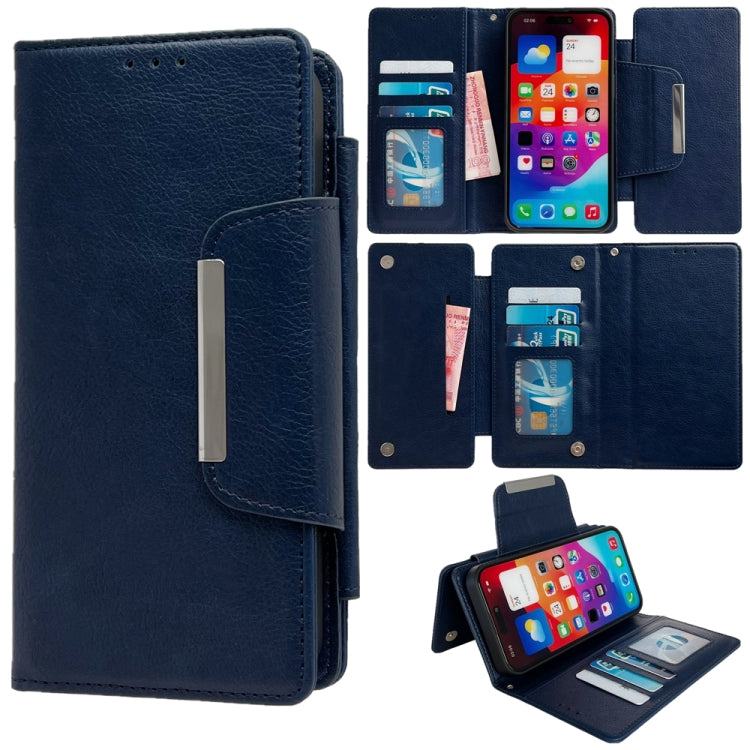 For iPhone 16 Plus Multifunctional Seven Cards Wallet Leather Phone Case(Royal Blue) - iPhone 16 Plus Cases by PMC Jewellery | Online Shopping South Africa | PMC Jewellery | Buy Now Pay Later Mobicred