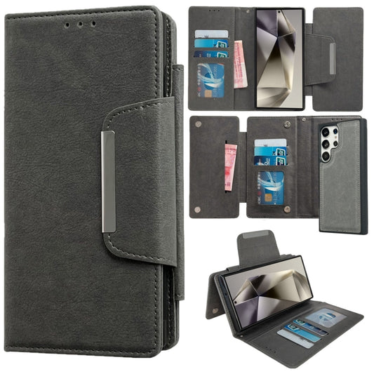 For Samsung Galaxy S24 Ultra 5G Multifunctional 7-Card Wallet Leather Phone Case(Grey) - Galaxy S24 Ultra 5G Cases by PMC Jewellery | Online Shopping South Africa | PMC Jewellery | Buy Now Pay Later Mobicred