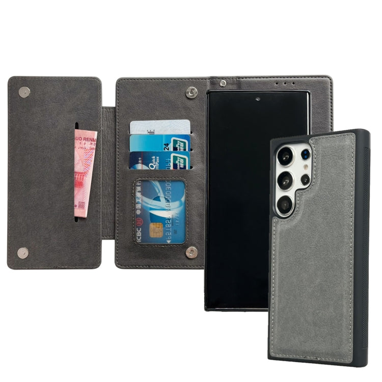 For Samsung Galaxy S24 Ultra 5G Multifunctional 7-Card Wallet Leather Phone Case(Grey) - Galaxy S24 Ultra 5G Cases by PMC Jewellery | Online Shopping South Africa | PMC Jewellery | Buy Now Pay Later Mobicred