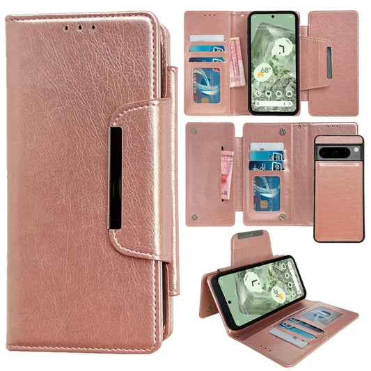 For Google Pixel 8 Pro Multifunctional 7-Card Wallet Leather Phone Case(Rose Gold) - Google Cases by PMC Jewellery | Online Shopping South Africa | PMC Jewellery | Buy Now Pay Later Mobicred