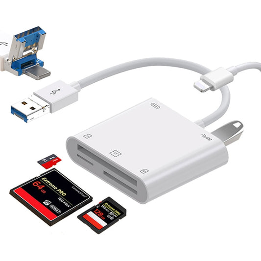 7 in 1 USB 3.0 + 8 Pin Interface Multi-function OTG Card Reader(White) - U Disk & Card Reader by PMC Jewellery | Online Shopping South Africa | PMC Jewellery | Buy Now Pay Later Mobicred