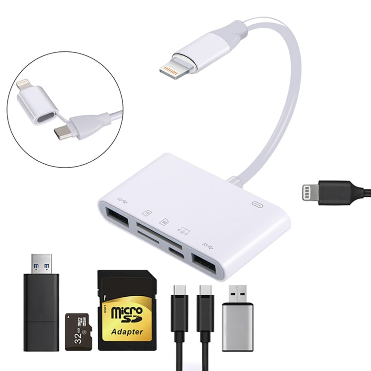 AJ-108PRO 6 in 2 USB-C / Type-C + 8 Pin Interface Multi-function Camera Card Reader(White) - U Disk & Card Reader by PMC Jewellery | Online Shopping South Africa | PMC Jewellery | Buy Now Pay Later Mobicred