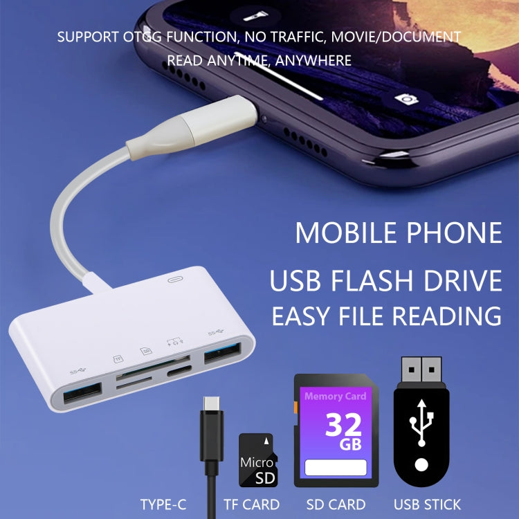 AJ-108PRO 6 in 2 USB-C / Type-C + 8 Pin Interface Multi-function Camera Card Reader(White) - U Disk & Card Reader by PMC Jewellery | Online Shopping South Africa | PMC Jewellery | Buy Now Pay Later Mobicred