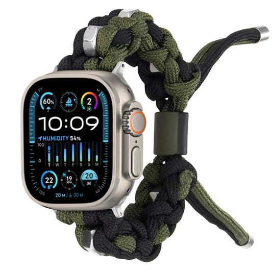 For Apple Watch Ultra 2 49mm Screw Nut Dual-Color Braided Paracord Watch Band(Black Green) - Watch Bands by PMC Jewellery | Online Shopping South Africa | PMC Jewellery | Buy Now Pay Later Mobicred