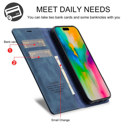 For iPhone 16 LC.IMEEKE Strong Magnetism Microfiber Leather Phone Case(Blue) - iPhone 16 Cases by LC.IMEEKE | Online Shopping South Africa | PMC Jewellery | Buy Now Pay Later Mobicred