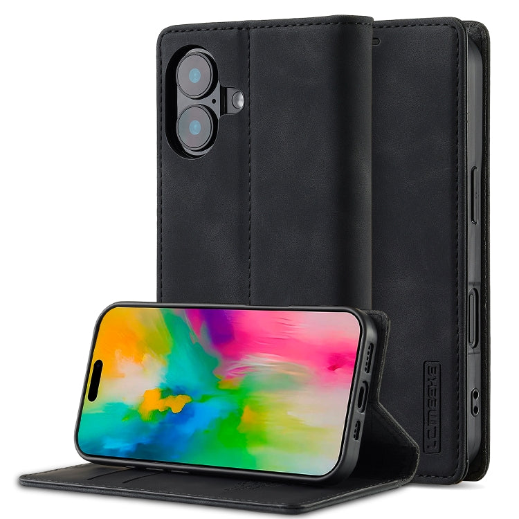 For iPhone 16 Plus LC.IMEEKE Strong Magnetism Microfiber Leather Phone Case(Black) - iPhone 16 Plus Cases by LC.IMEEKE | Online Shopping South Africa | PMC Jewellery | Buy Now Pay Later Mobicred