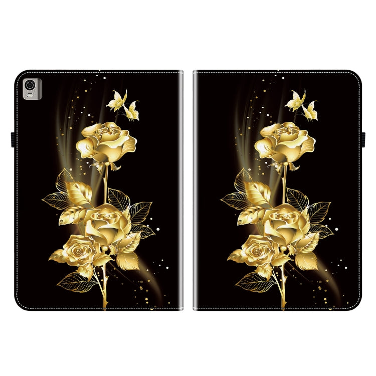 For Nokia T21 Crystal Texture Painted Leather Tablet Case(Gold Butterfly Rose) - Nokia by PMC TechLife | Online Shopping South Africa | PMC TechLife | Buy Now Pay Later Mobicred