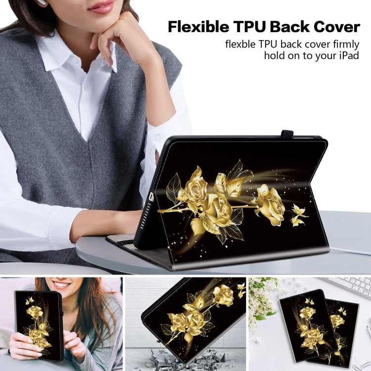 For Nokia T21 Crystal Texture Painted Leather Tablet Case(Gold Butterfly Rose) - Nokia by PMC TechLife | Online Shopping South Africa | PMC TechLife | Buy Now Pay Later Mobicred