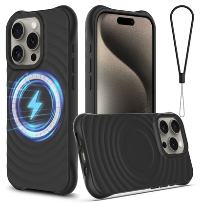 For iPhone 16 Pro Max Wave Texture MagSafe Magnetic Liquid Silicone Phone Case(Black) - iPhone 16 Pro Max Cases by PMC Jewellery | Online Shopping South Africa | PMC Jewellery | Buy Now Pay Later Mobicred