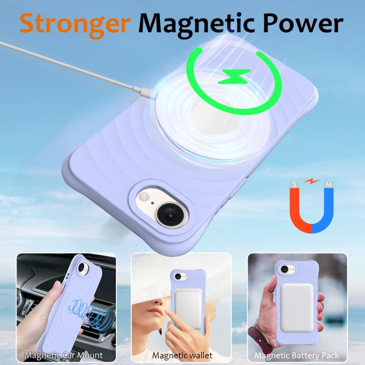 For iPhone 16e Wave Texture MagSafe Magnetic Liquid Silicone Phone Case(Purple) - iPhone 16e Cases by PMC TechLife | Online Shopping South Africa | PMC TechLife | Buy Now Pay Later Mobicred