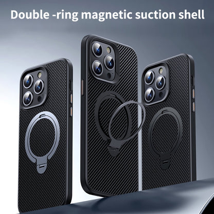 For iPhone 16 Pro Max Double Ring MagSafe Holder Carbon Fiber Phone Case(Black) - iPhone 16 Pro Max Cases by PMC Jewellery | Online Shopping South Africa | PMC Jewellery | Buy Now Pay Later Mobicred