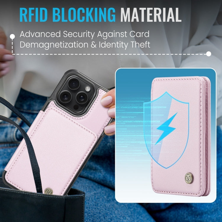 For iPhone 15 Pro JEEHOOD J05 Business Magnetic Style RFID Leather Phone Case(Pink) - iPhone 15 Pro Cases by JEEHOOD | Online Shopping South Africa | PMC Jewellery | Buy Now Pay Later Mobicred