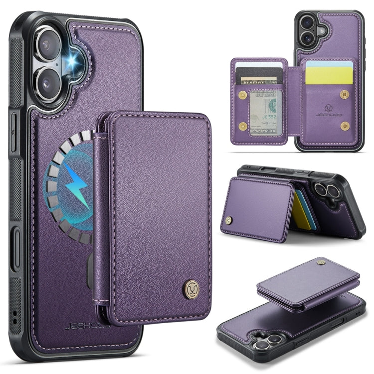 For iPhone 16 Plus JEEHOOD J05 Business Magnetic Style RFID Leather Phone Case(Purple) - iPhone 16 Plus Cases by JEEHOOD | Online Shopping South Africa | PMC Jewellery | Buy Now Pay Later Mobicred