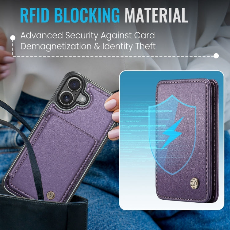 For iPhone 16 Plus JEEHOOD J05 Business Magnetic Style RFID Leather Phone Case(Purple) - iPhone 16 Plus Cases by JEEHOOD | Online Shopping South Africa | PMC Jewellery | Buy Now Pay Later Mobicred