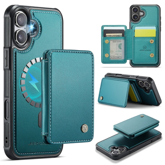 For iPhone 16 Plus JEEHOOD J05 Business Magnetic Style RFID Leather Phone Case(Blue Green) - iPhone 16 Plus Cases by JEEHOOD | Online Shopping South Africa | PMC Jewellery | Buy Now Pay Later Mobicred