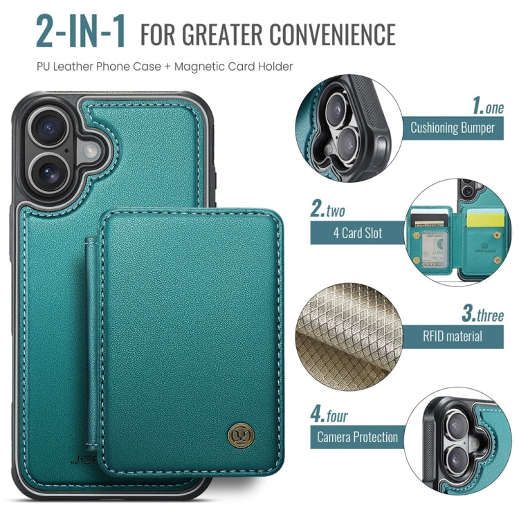 For iPhone 16 Plus JEEHOOD J05 Business Magnetic Style RFID Leather Phone Case(Blue Green) - iPhone 16 Plus Cases by JEEHOOD | Online Shopping South Africa | PMC Jewellery | Buy Now Pay Later Mobicred