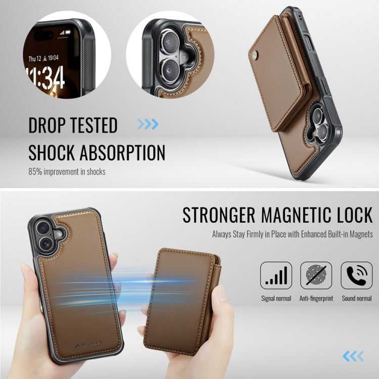 For iPhone 16 Plus JEEHOOD J05 Business Magnetic Style RFID Leather Phone Case(Brown) - iPhone 16 Plus Cases by JEEHOOD | Online Shopping South Africa | PMC Jewellery | Buy Now Pay Later Mobicred