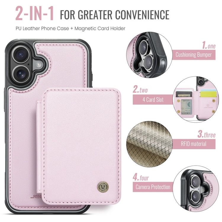 For iPhone 16 JEEHOOD J05 Business Magnetic Style RFID Leather Phone Case(Pink) - iPhone 16 Cases by JEEHOOD | Online Shopping South Africa | PMC Jewellery | Buy Now Pay Later Mobicred