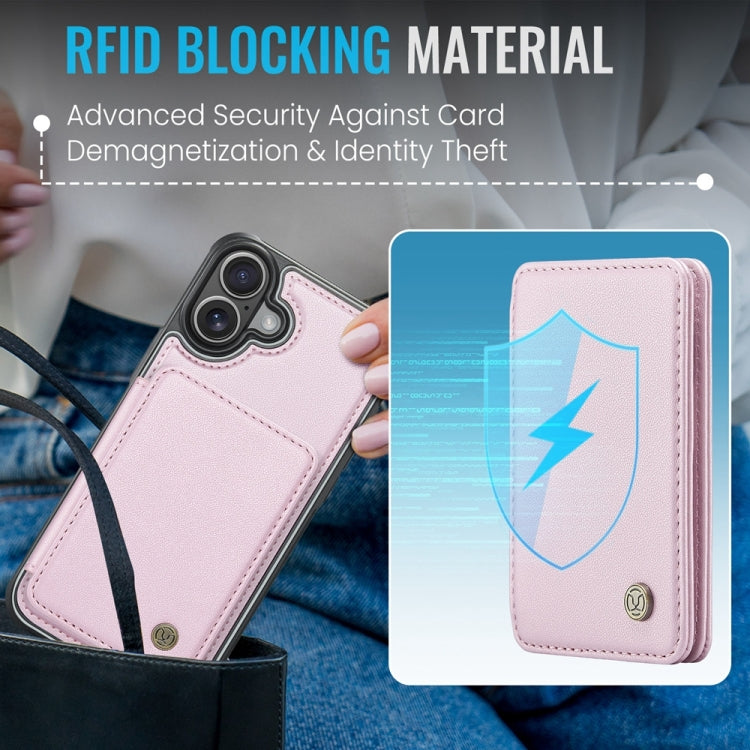 For iPhone 16 JEEHOOD J05 Business Magnetic Style RFID Leather Phone Case(Pink) - iPhone 16 Cases by JEEHOOD | Online Shopping South Africa | PMC Jewellery | Buy Now Pay Later Mobicred