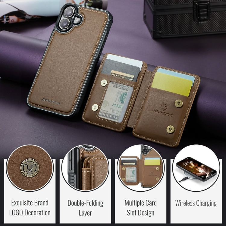 For iPhone 16 JEEHOOD J05 Business Magnetic Style RFID Leather Phone Case(Brown) - iPhone 16 Cases by JEEHOOD | Online Shopping South Africa | PMC Jewellery | Buy Now Pay Later Mobicred