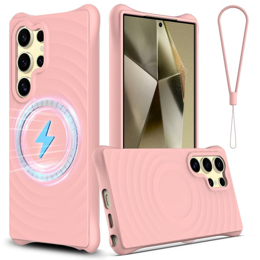 For Samsung Galaxy S25 Ultra 5G Wave Texture MagSafe Magnetic Liquid Silicone Phone Case(Pink) - Galaxy S25 Ultra 5G Cases by PMC Jewellery | Online Shopping South Africa | PMC Jewellery | Buy Now Pay Later Mobicred