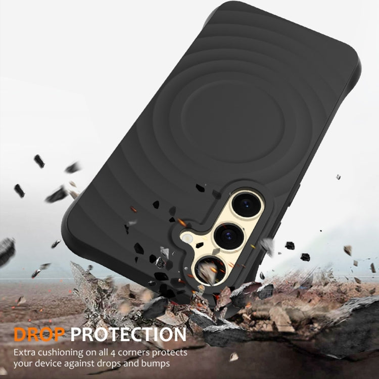 For Samsung Galaxy S25+ 5G Wave Texture MagSafe Magnetic Liquid Silicone Phone Case(Black) - Galaxy S25+ 5G Cases by PMC Jewellery | Online Shopping South Africa | PMC Jewellery | Buy Now Pay Later Mobicred