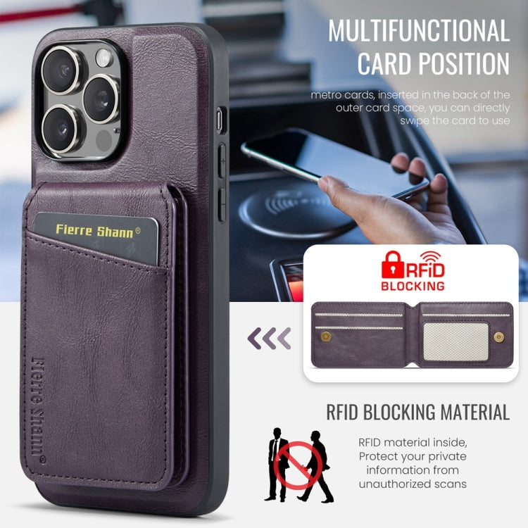 For iPhone 16 Pro Max Fierre Shann Oil Wax Cow Leather Magnetic Card Holder Phone Case(Purple) - iPhone 16 Pro Max Cases by FIERRE SHANN | Online Shopping South Africa | PMC Jewellery | Buy Now Pay Later Mobicred