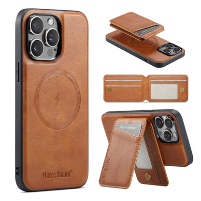 For iPhone 16 Pro Fierre Shann Oil Wax Cow Leather Magnetic Card Holder Phone Case(Brown) - iPhone 16 Pro Cases by FIERRE SHANN | Online Shopping South Africa | PMC Jewellery | Buy Now Pay Later Mobicred