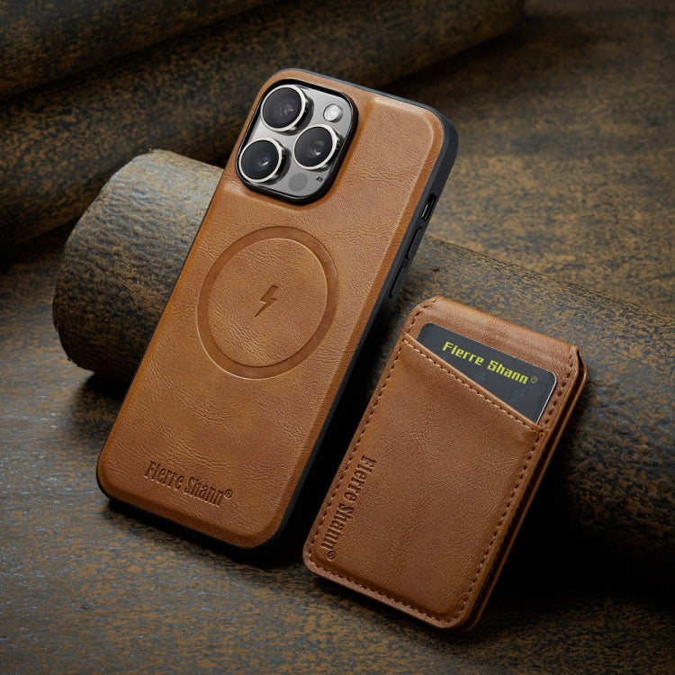 For iPhone 16 Pro Fierre Shann Oil Wax Cow Leather Magnetic Card Holder Phone Case(Brown) - iPhone 16 Pro Cases by FIERRE SHANN | Online Shopping South Africa | PMC Jewellery | Buy Now Pay Later Mobicred