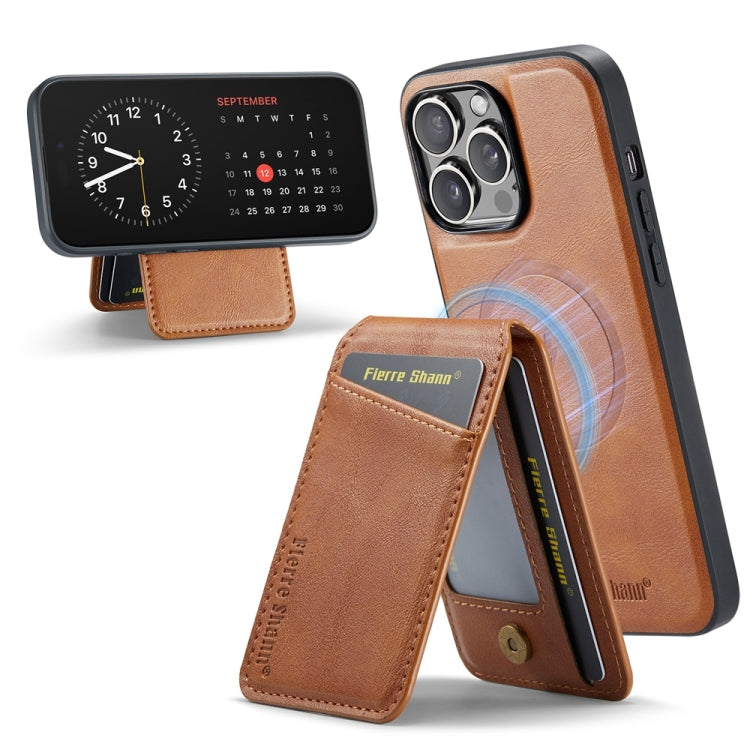 For iPhone 16 Pro Fierre Shann Oil Wax Cow Leather Magnetic Card Holder Phone Case(Brown) - iPhone 16 Pro Cases by FIERRE SHANN | Online Shopping South Africa | PMC Jewellery | Buy Now Pay Later Mobicred