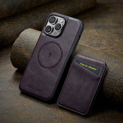 For iPhone 16 Pro Fierre Shann Cowhide Vertical Flip Magnetic Card Holder Phone Case(Purple) - iPhone 16 Pro Cases by FIERRE SHANN | Online Shopping South Africa | PMC Jewellery | Buy Now Pay Later Mobicred