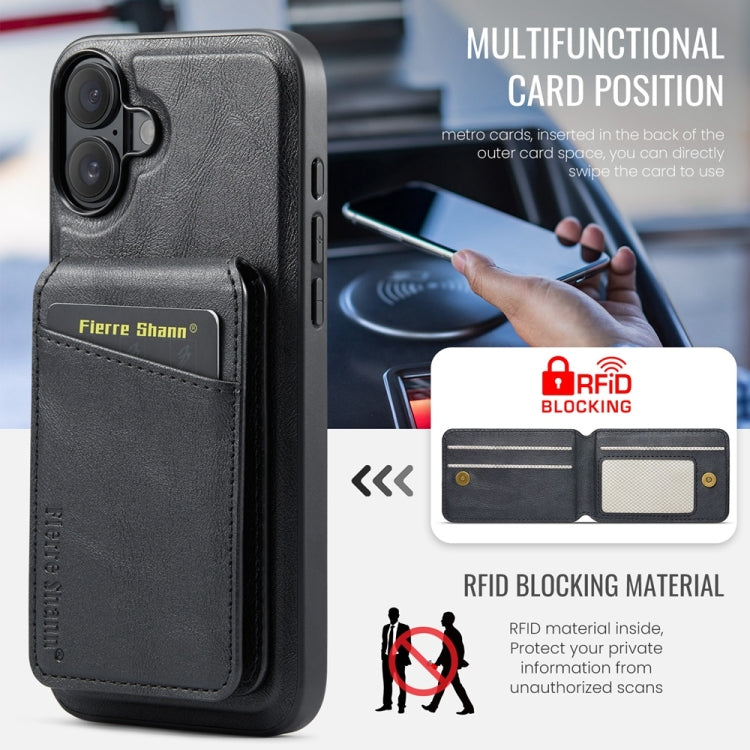 For iPhone 16 Plus Fierre Shann Oil Wax Cow Leather Magnetic Card Holder Phone Case(Black) - iPhone 16 Plus Cases by FIERRE SHANN | Online Shopping South Africa | PMC Jewellery | Buy Now Pay Later Mobicred