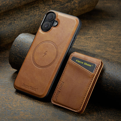 For iPhone 16 Fierre Shann Oil Wax Cow Leather Magnetic Card Holder Phone Case(Brown) - iPhone 16 Cases by FIERRE SHANN | Online Shopping South Africa | PMC Jewellery | Buy Now Pay Later Mobicred