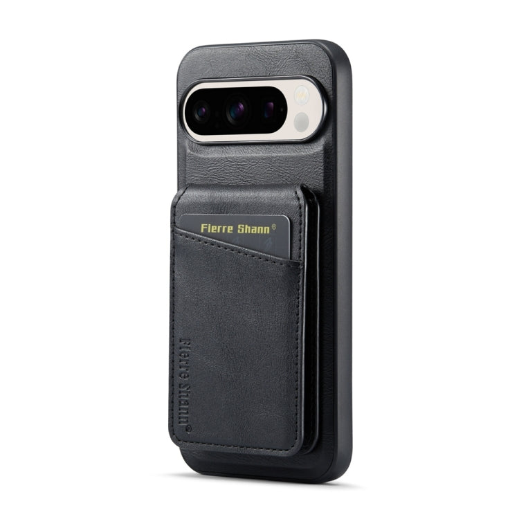 For Google Pixel 9 Pro Fierre Shann Oil Wax Cow Leather Magnetic Card Holder Phone Case(Black) - Google Cases by FIERRE SHANN | Online Shopping South Africa | PMC Jewellery | Buy Now Pay Later Mobicred