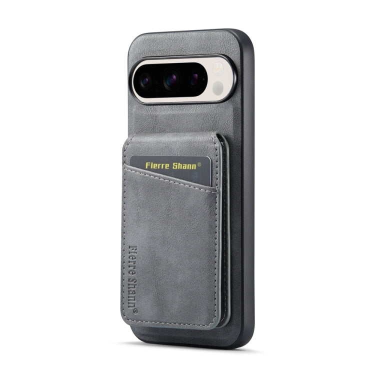 For Google Pixel 9 Fierre Shann Oil Wax Cow Leather Magnetic Card Holder Phone Case(Grey) - Google Cases by FIERRE SHANN | Online Shopping South Africa | PMC Jewellery | Buy Now Pay Later Mobicred