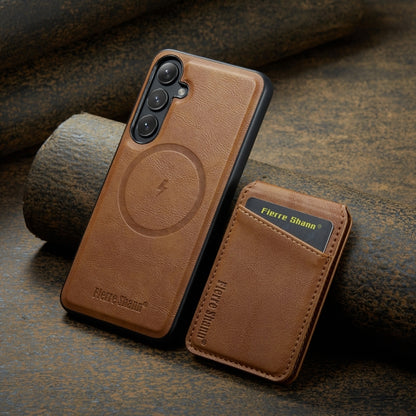 For Samsung Galaxy S24+ 5G Fierre Shann Oil Wax Cow Leather Magnetic Card Holder Phone Case(Brown) - Galaxy S24+ 5G Cases by FIERRE SHANN | Online Shopping South Africa | PMC Jewellery | Buy Now Pay Later Mobicred