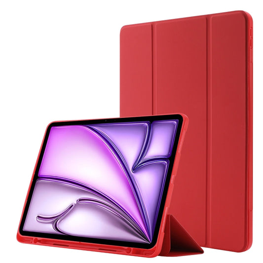 For iPad Air 13 2024 Skin Feel Tri-fold Leather Tablet Case with Pen Slot(Red) - iPad Air 13 2024 Cases by PMC Jewellery | Online Shopping South Africa | PMC Jewellery | Buy Now Pay Later Mobicred