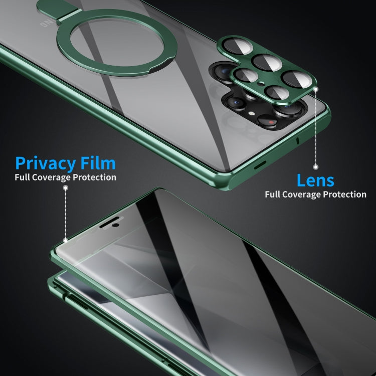 For Samsung Galaxy S24 Ultra 5G MagSafe Magnetic Privacy Frosted Tempered Glass Holder Phone Case(Green) - Galaxy S24 Ultra 5G Cases by PMC Jewellery | Online Shopping South Africa | PMC Jewellery | Buy Now Pay Later Mobicred