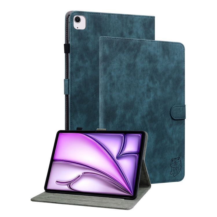 For iPad Air 13 2025 / 2024 Embossed Tiger Pattern Leather Tablet Case(Dark Blue) - iPad Air 13 2025 / 2024 Cases by PMC Jewellery | Online Shopping South Africa | PMC Jewellery | Buy Now Pay Later Mobicred