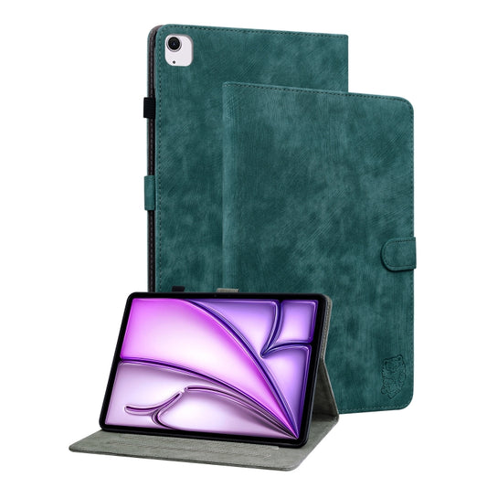 For iPad Air 11 2024 Embossed Tiger Pattern Leather Tablet Case(Dark Green) - iPad Air 11 2024 Cases by PMC Jewellery | Online Shopping South Africa | PMC Jewellery | Buy Now Pay Later Mobicred